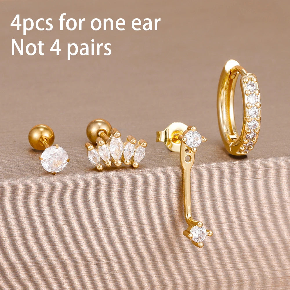 4 Pieces Small Hoop Earrings Set for Women Stainless Steel Huggies Pendant Piercing Earrings Jewelry Aretes