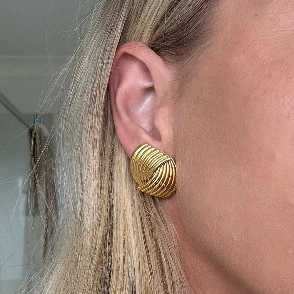 Boucles d'oreilles rétro texturées pour femmes, multicouches, couleur or, en acier inoxydable, bijoux étanches L’AURA