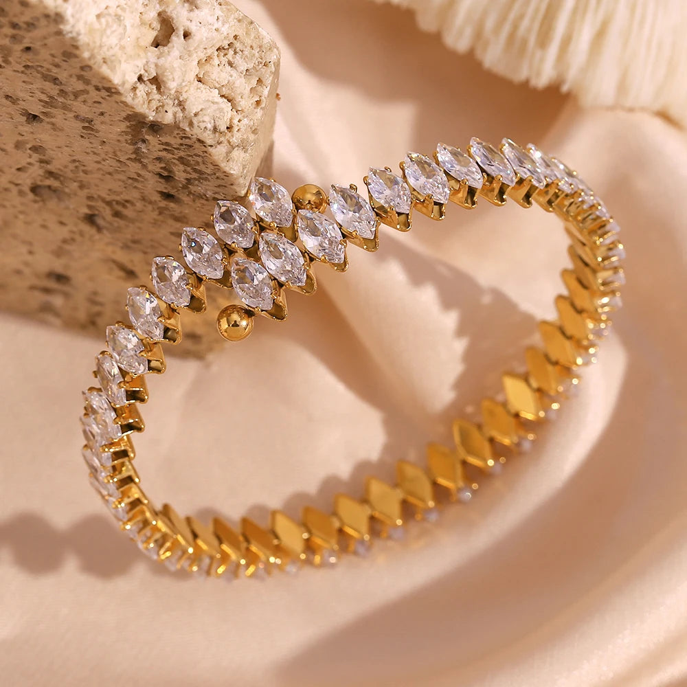 Ensemble de bijoux imperméable et scintillant pour fête de vacances, Marquis 3A, cristal de zircone cubique, bracelets réglables, bague