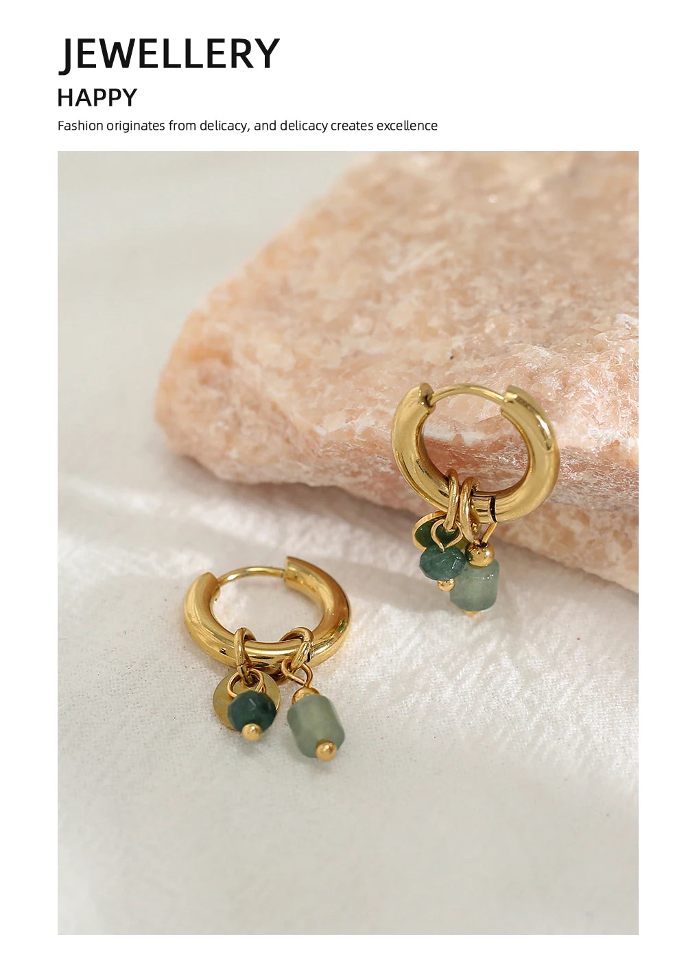 YACHAN 18K plaqué or acier inoxydable Hoop boucles d'oreilles femmes rétro vert pierre naturelle charme mode bijoux imperméables L’AURA