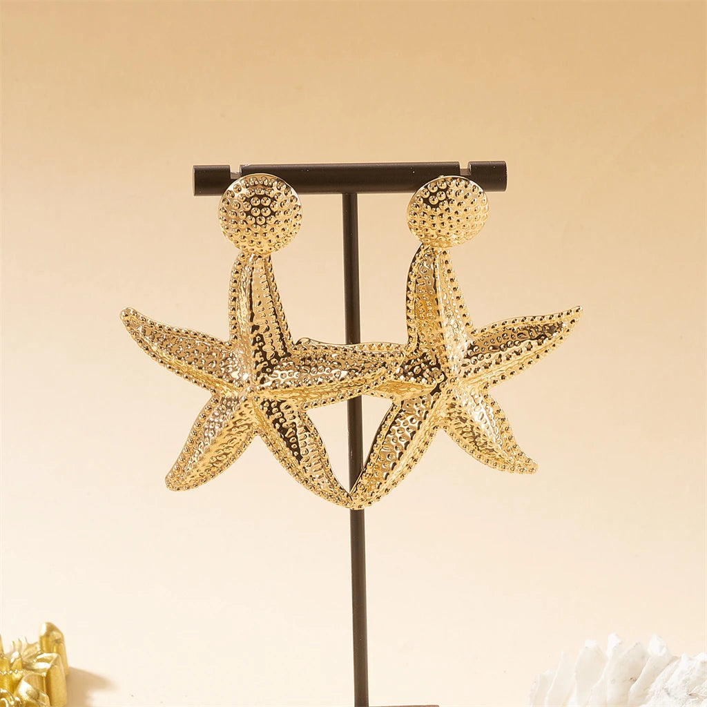 Boucles d'oreilles tendance couleur or, étoile de mer simulée, pour femme, style bohème, grandes conques métalliques, bijoux pour soirée et usage quotidien