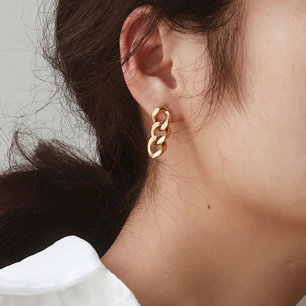 EManco Punk chaîne à maillons cubains boucles d'oreilles pour les femmes de mode véritable plaqué or anneau fermoir balancent Rock bijoux cadeau L’AURA