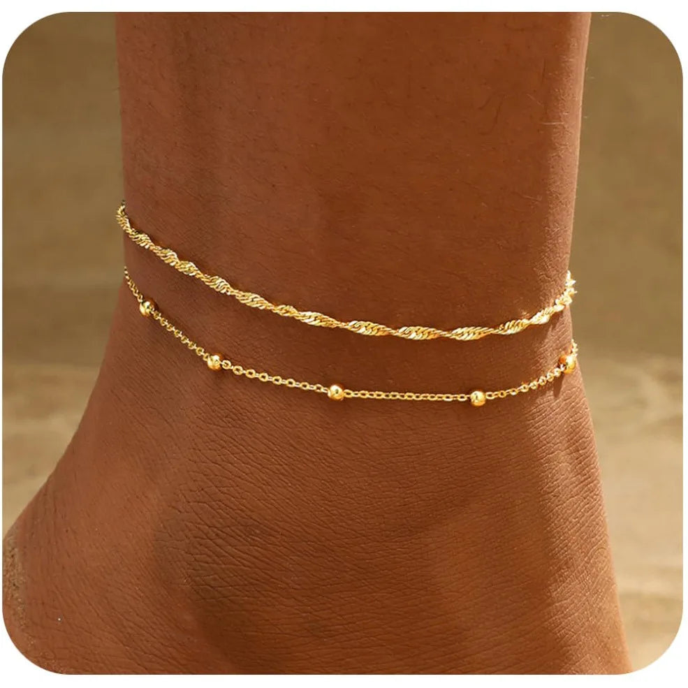Bracelets de Cheville Dorés pour Femme - Ensemble Bijoux Cadeau