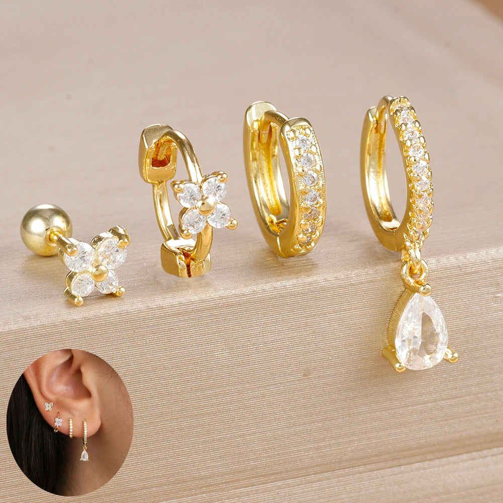 4 Pieces Small Hoop Earrings Set for Women Stainless Steel Huggies Pendant Piercing Earrings Jewelry Aretes