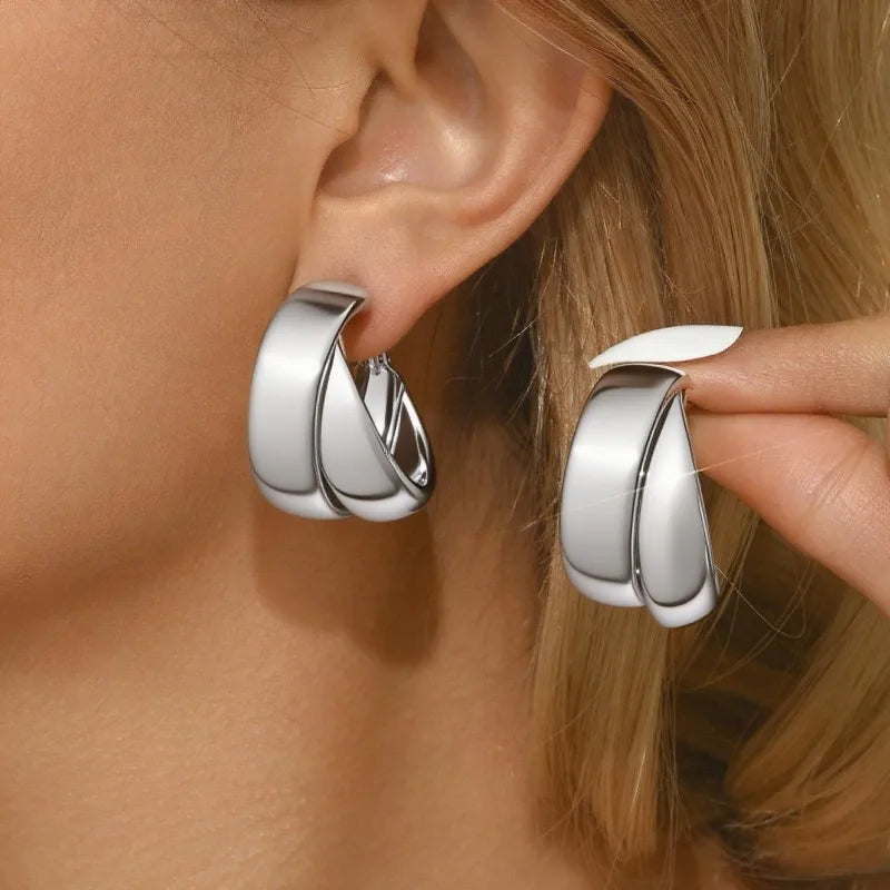 Boucles d'oreilles Vintage Double couche en acier inoxydable pour femmes, boucles d'oreilles rondes géométriques à la mode, bijoux de fête tendance L’AURA