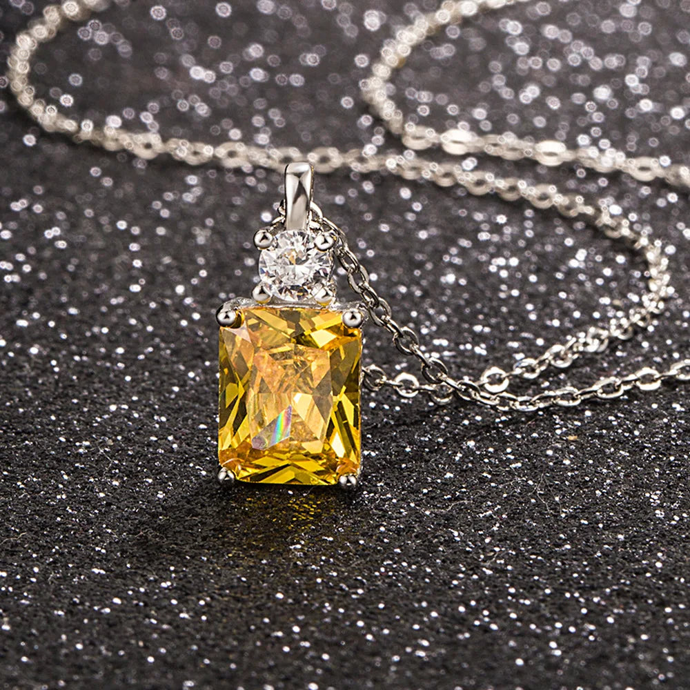 Collier pendentif en argent 925 avec cristal jaune taille radiant pour femme, chaîne ras-du-cou étincelante en zircon cubique et citrine, bijoux fins L’AURA