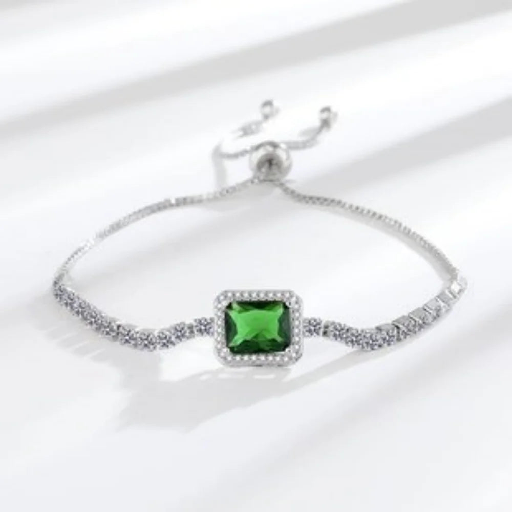 Bracelet en argent sterling 925, zircon vert impérial carré, taille réglable, bracelet de luxe élégant pour hommes et femmes L’AURA