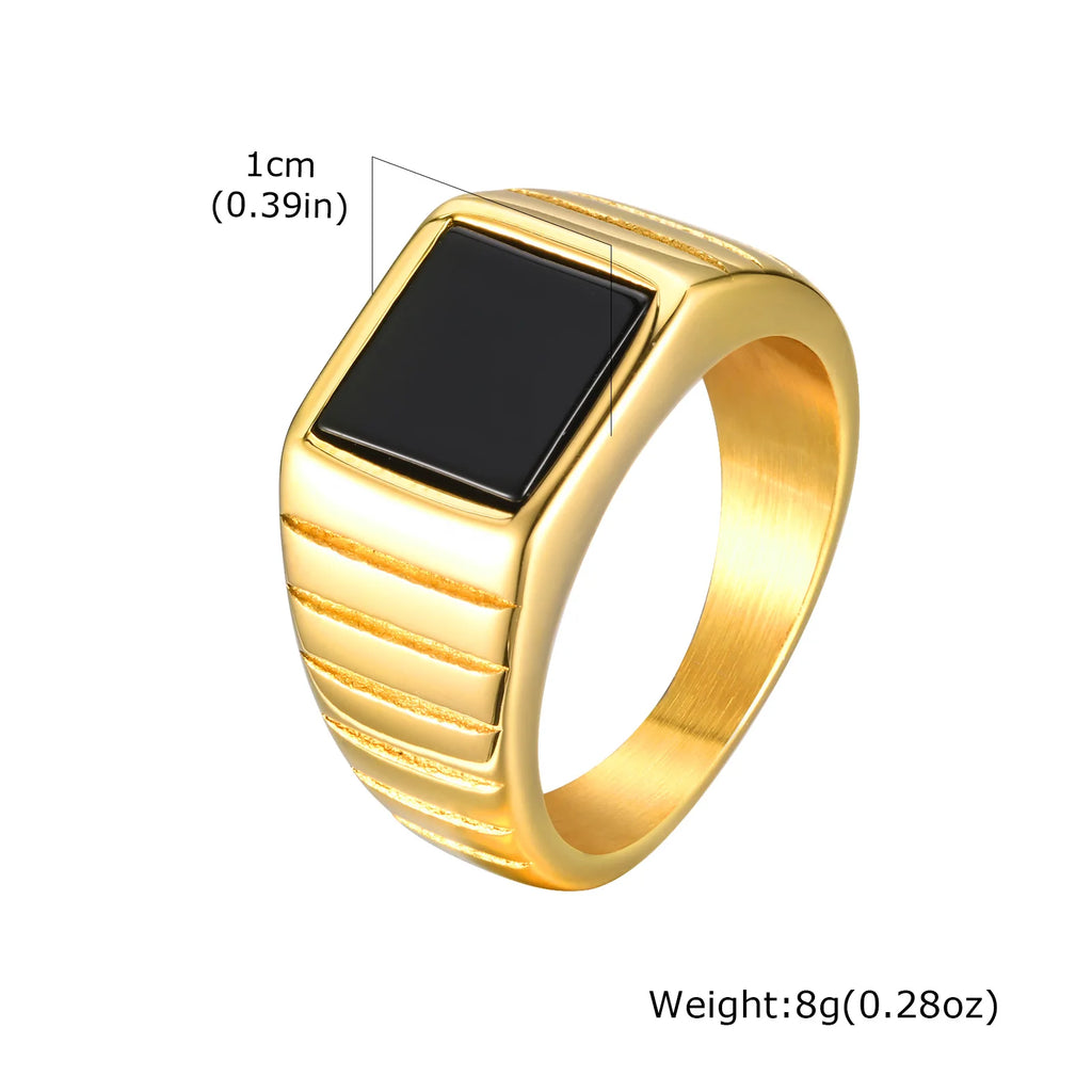 Oral alière en pierre noire rétro pour femme, bague de déclaration en acier inoxydable, document en or à la mode, cadeau de bijoux carré poli