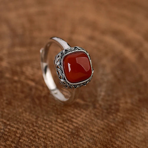 Bague carrée verte rétro Simple pour femmes, bagues en Tourmaline rouge du sud, argent 925, breloques ajourées réglables, bijoux cadeau L’AURA