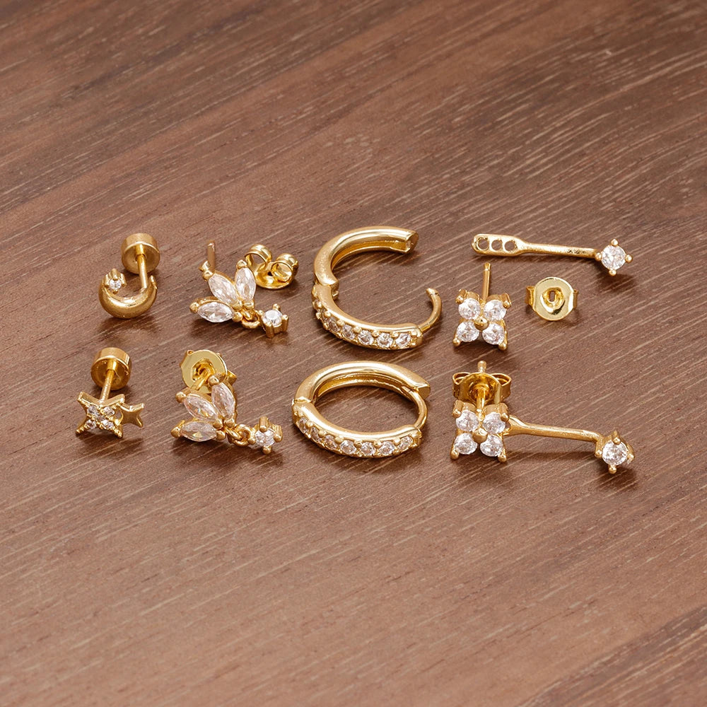 4 Pieces Small Hoop Earrings Set for Women Stainless Steel Huggies Pendant Piercing Earrings Jewelry Aretes