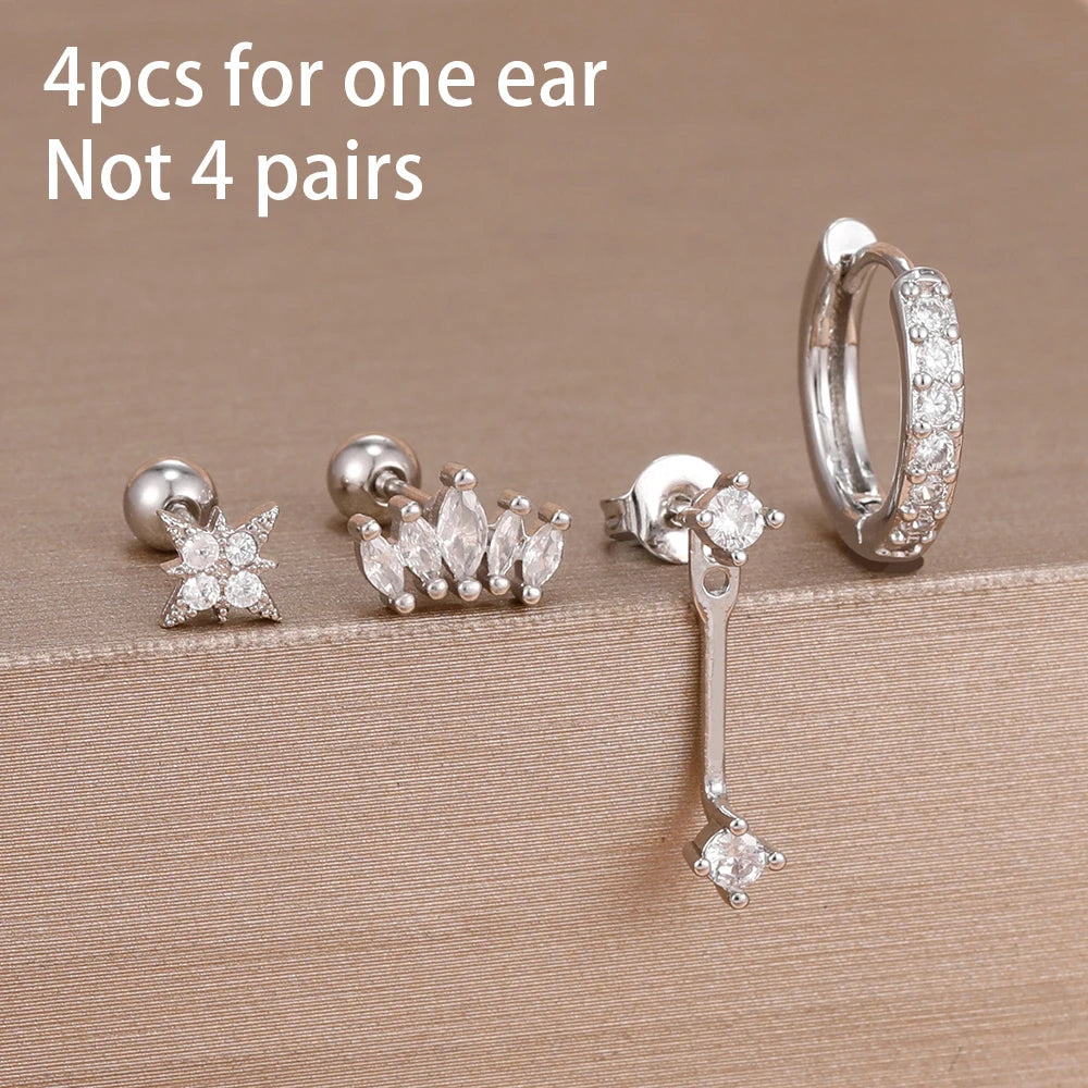 4 Pieces Small Hoop Earrings Set for Women Stainless Steel Huggies Pendant Piercing Earrings Jewelry Aretes