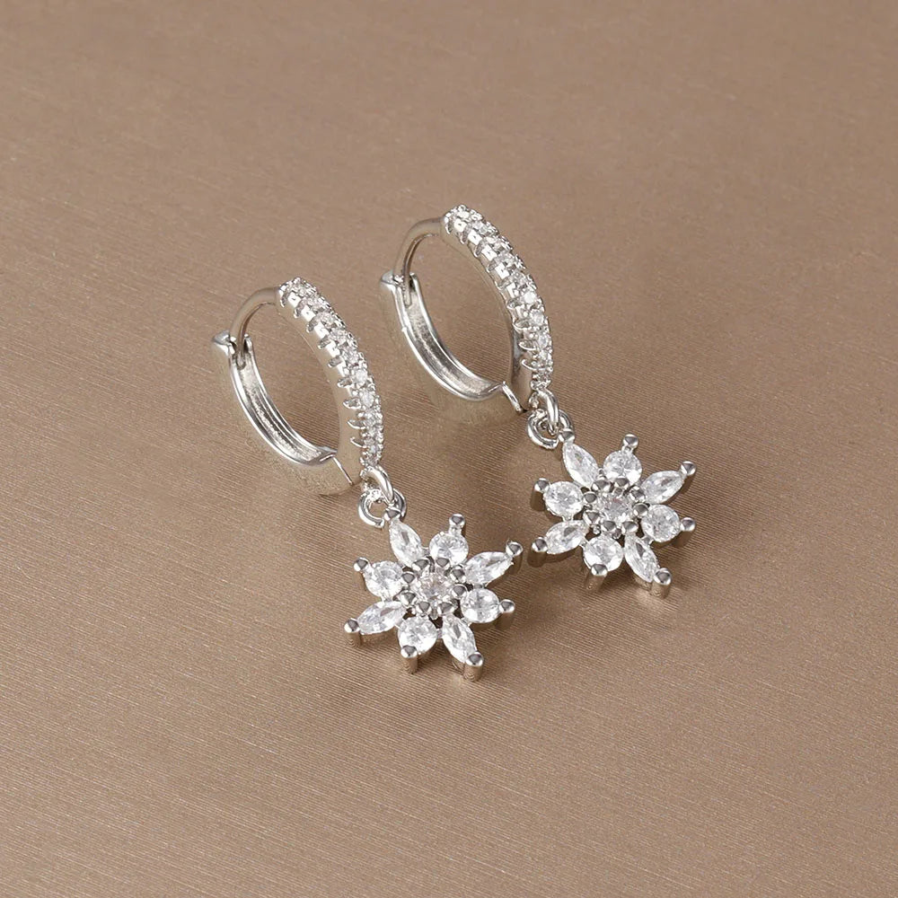 Luxury Stainless Steel Earrings for Women, Shimmering Zircons, Geometric Piercing, Fashion Jewelry