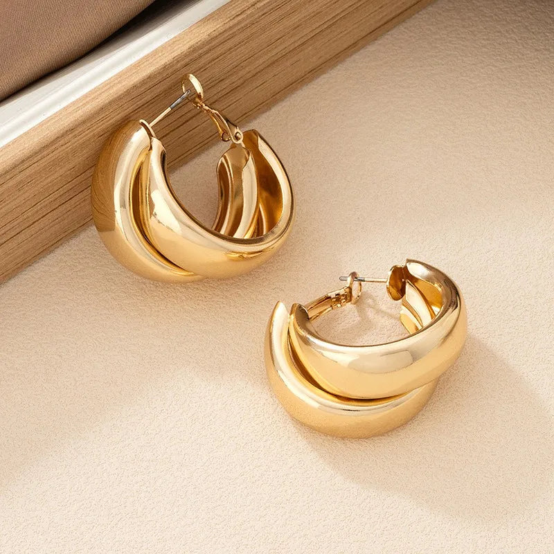 Boucles d'oreilles Vintage Double couche en acier inoxydable pour femmes, boucles d'oreilles rondes géométriques à la mode, bijoux de fête tendance L’AURA