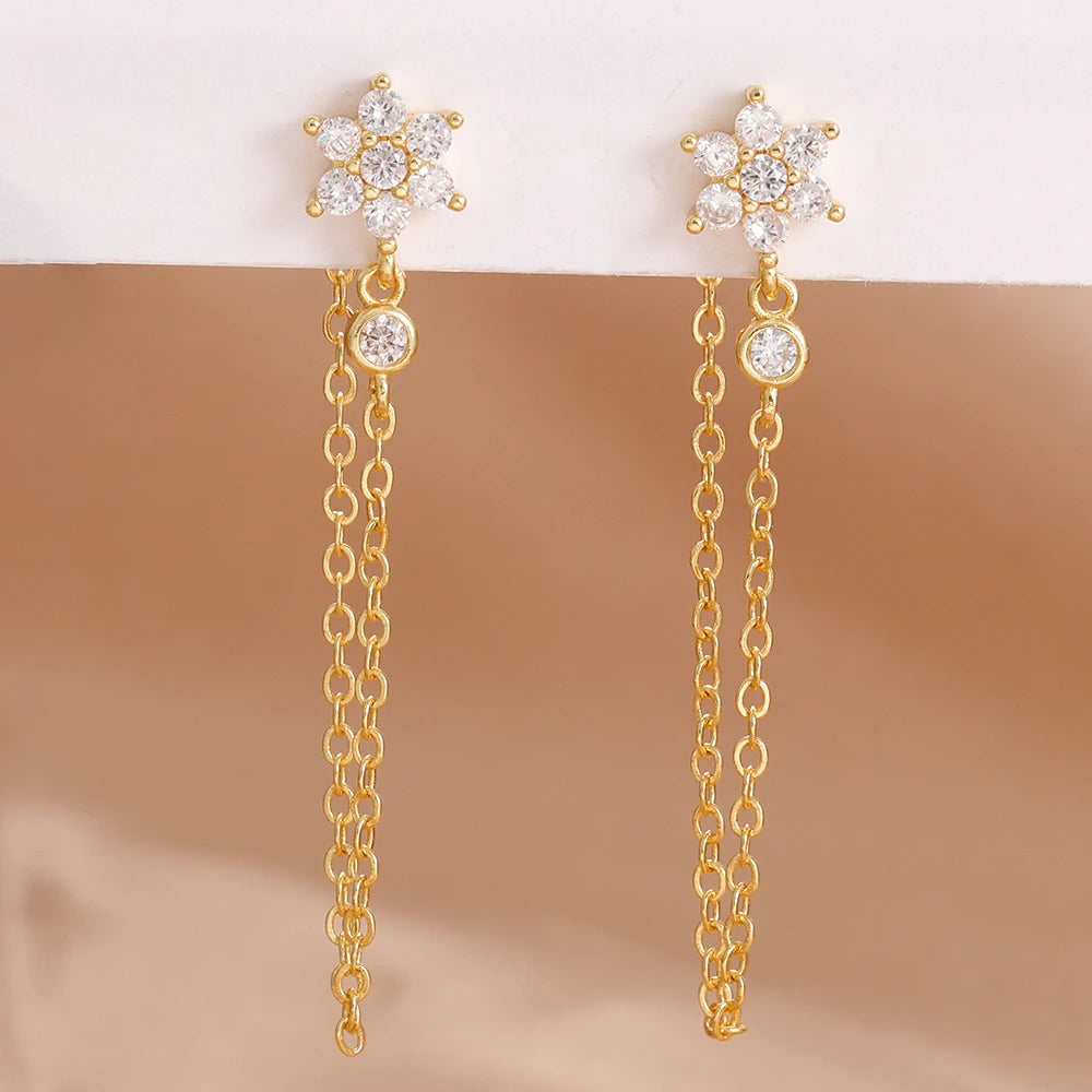 Luxury Stainless Steel Earrings for Women, Shimmering Zircons, Geometric Piercing, Fashion Jewelry