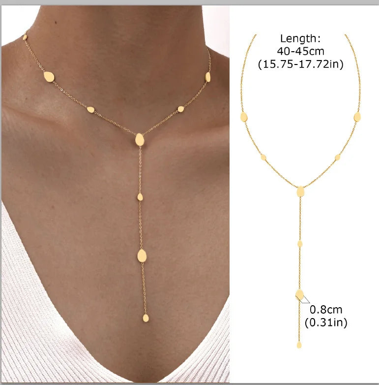 Gold Plated Stainless Steel Lariat Necklace, Delicate Long Necklace, Layered Necklaces for Women and Girls, Y-Shaped Drop Pendant