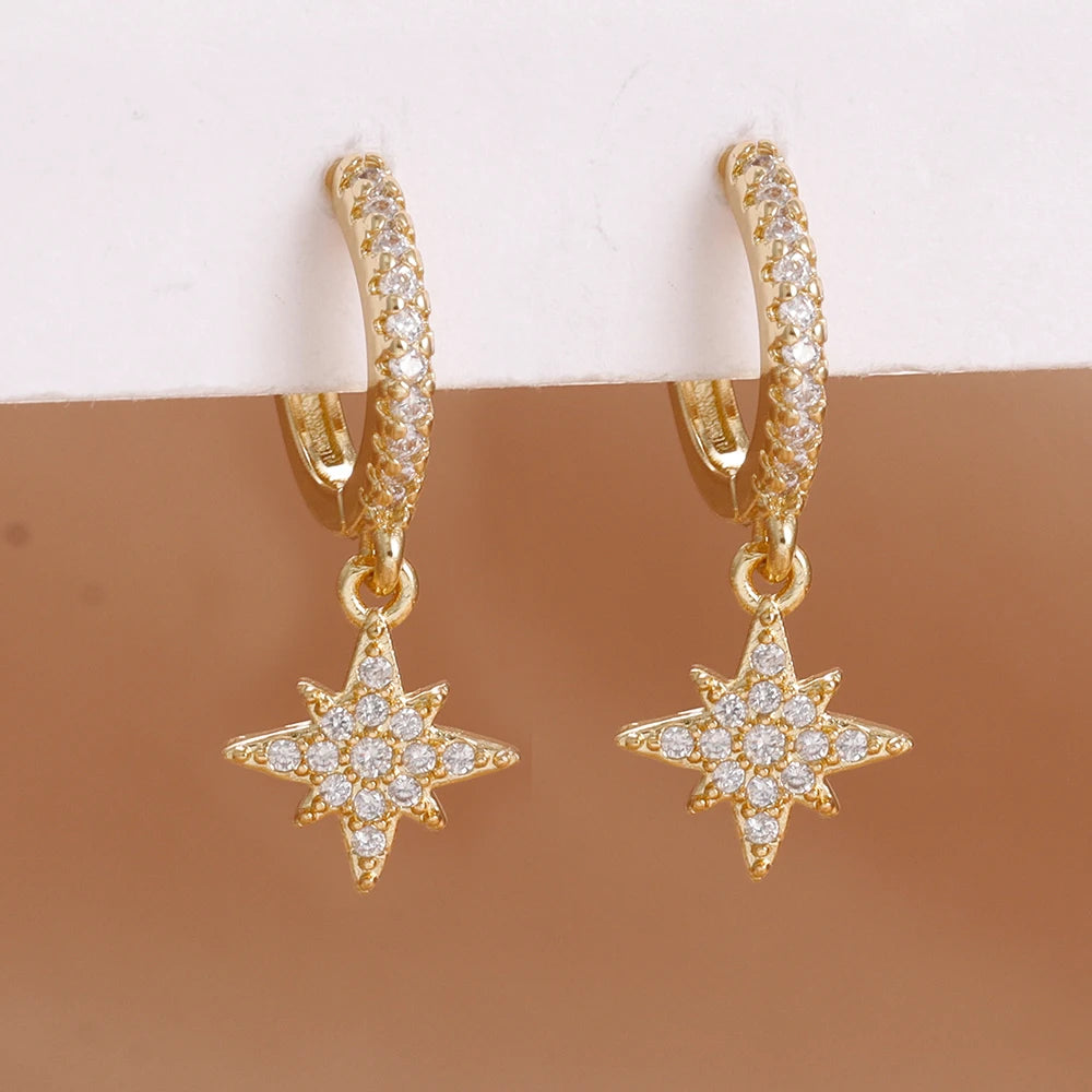 Luxury Stainless Steel Earrings for Women, Shimmering Zircons, Geometric Piercing, Fashion Jewelry