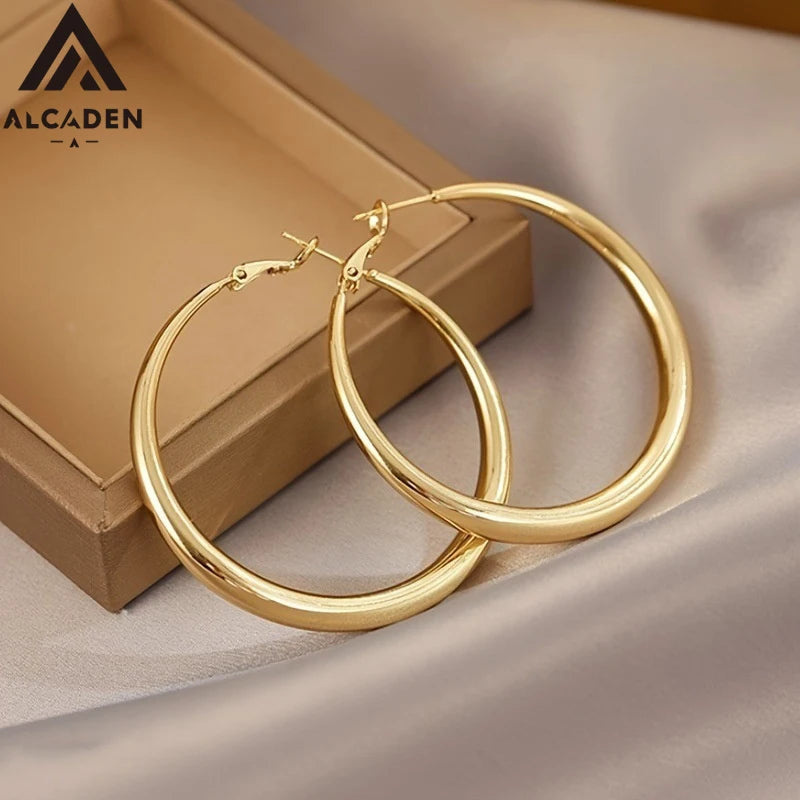 Boucles d'oreilles rondes en acier inoxydable 316L pour femmes, grand cercle en métal, exagérées en forme de C, bijoux cadeaux, nouvelle mode
