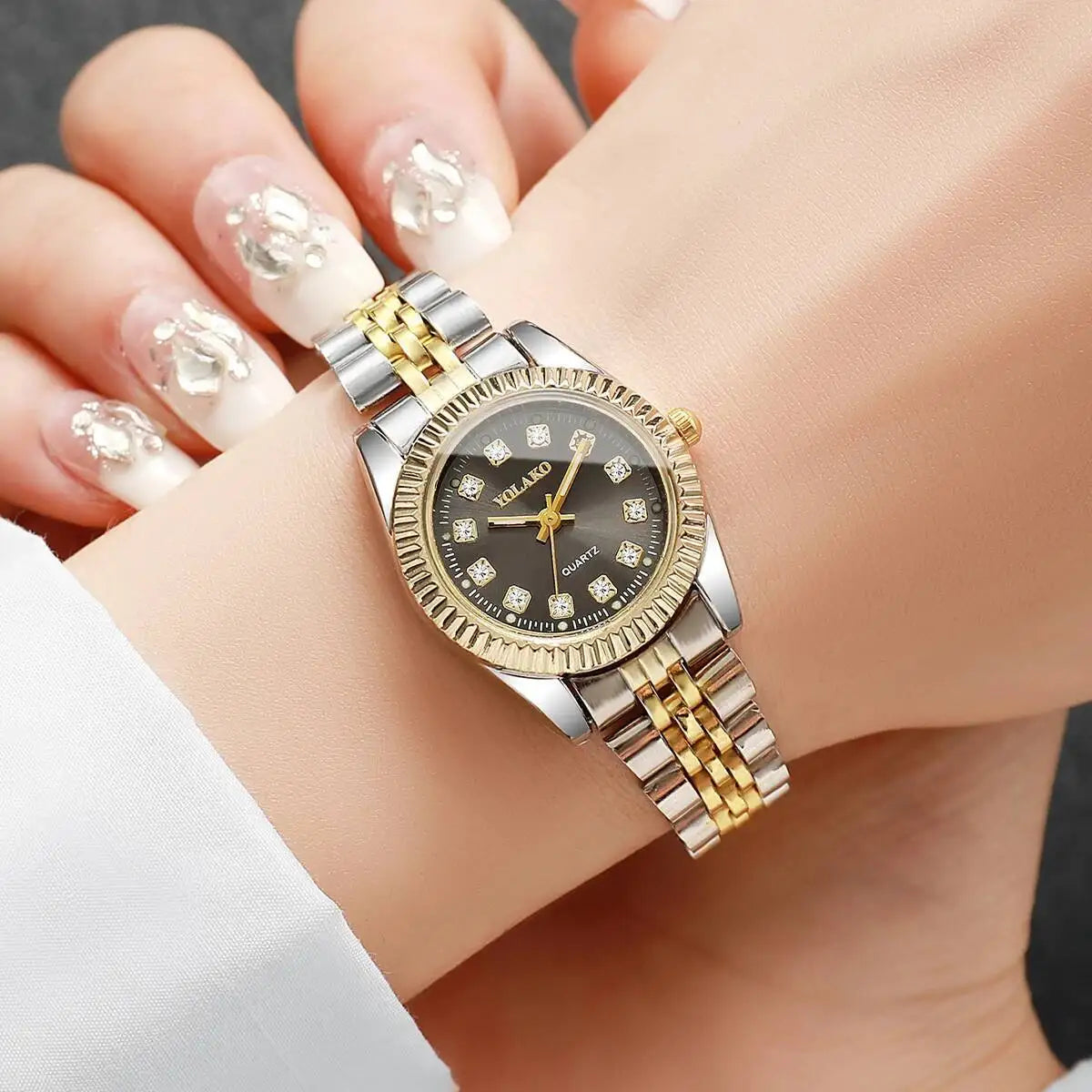 Montres de luxe en strass pour femmes, bracelet en acier inoxydable, montre-bracelet à Quartz, cadeau Relogio Feminino (sans boîte)
