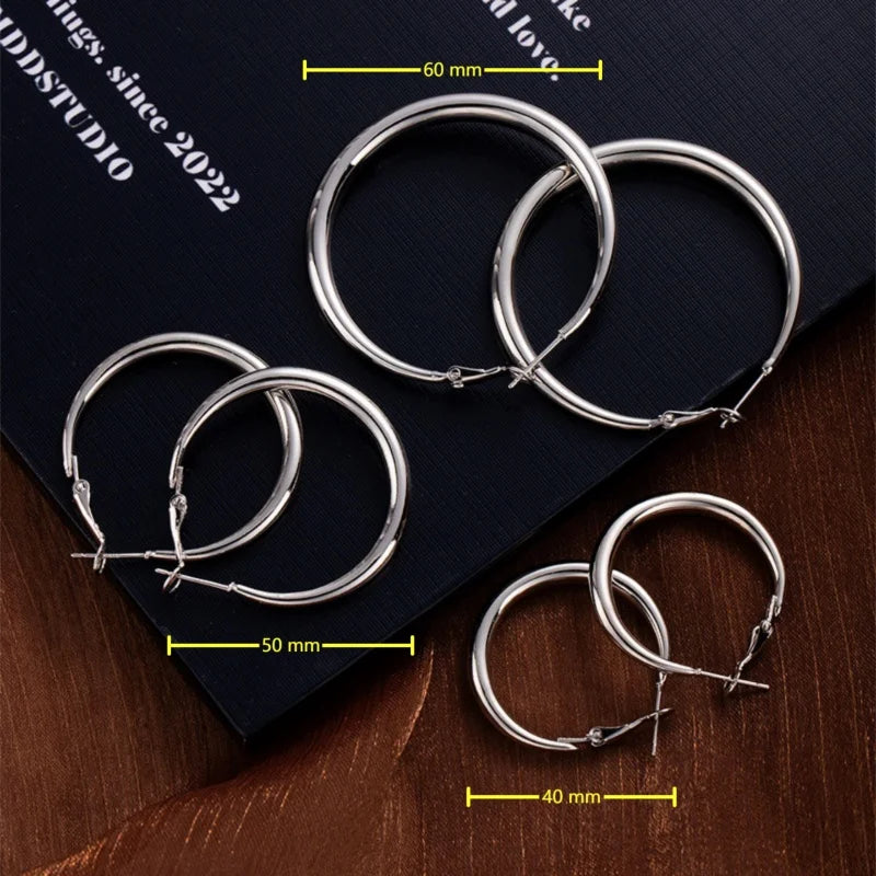 Boucles d'oreilles rondes en acier inoxydable 316L pour femmes, grand cercle en métal, exagérées en forme de C, bijoux cadeaux, nouvelle mode