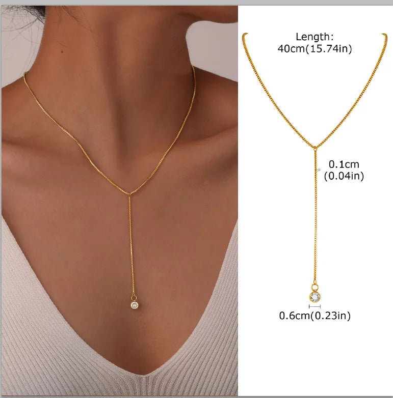 Gold Plated Stainless Steel Lariat Necklace, Delicate Long Necklace, Layered Necklaces for Women and Girls, Y-Shaped Drop Pendant
