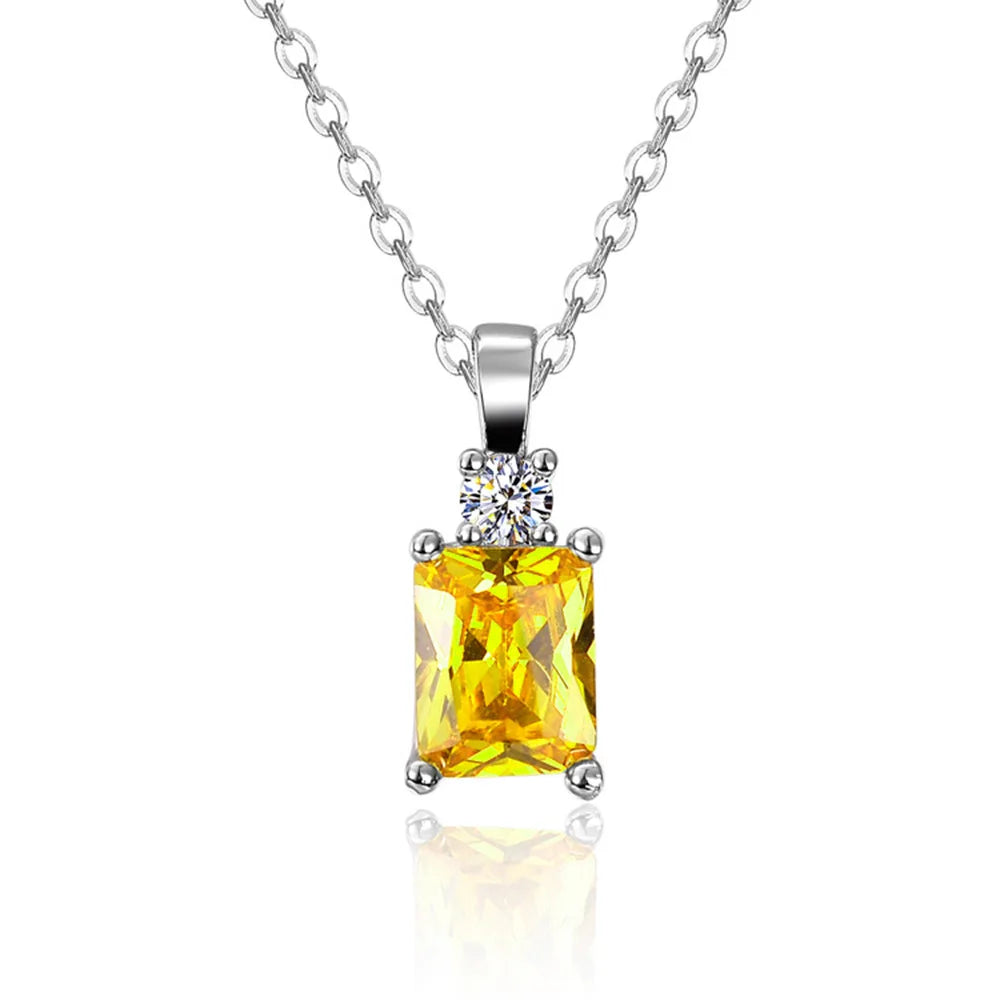Collier pendentif en argent 925 avec cristal jaune taille radiant pour femme, chaîne ras-du-cou étincelante en zircon cubique et citrine, bijoux fins L’AURA