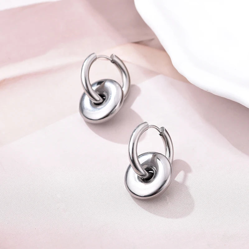 Boucles d'oreilles créoles rondes en acier inoxydable pour femmes, pendentif étoile lune et coeur, bijoux classiques Y2K, boucle d'oreille document en or et argent, mode L’AURA