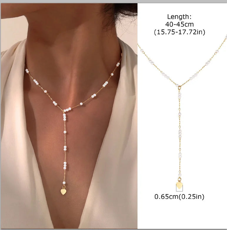 Gold Plated Stainless Steel Lariat Necklace, Delicate Long Necklace, Layered Necklaces for Women and Girls, Y-Shaped Drop Pendant