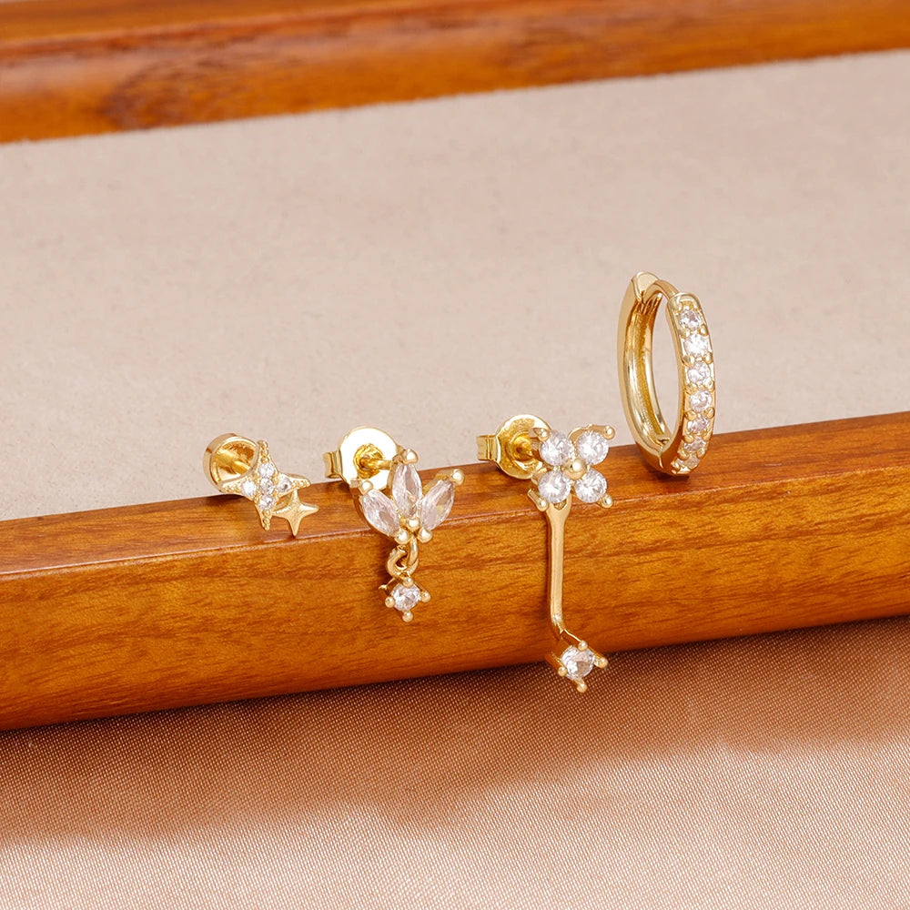 4 Pieces Small Hoop Earrings Set for Women Stainless Steel Huggies Pendant Piercing Earrings Jewelry Aretes