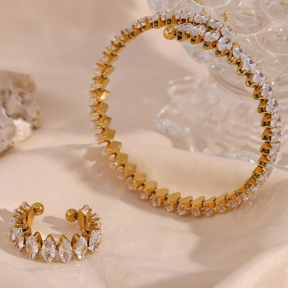 Ensemble de bijoux imperméable et scintillant pour fête de vacances, Marquis 3A, cristal de zircone cubique, bracelets réglables, bague