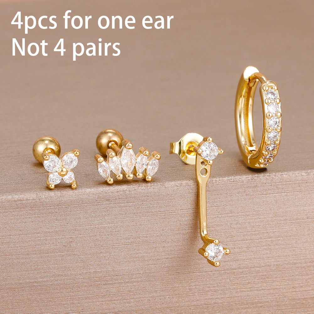 4 Pieces Small Hoop Earrings Set for Women Stainless Steel Huggies Pendant Piercing Earrings Jewelry Aretes