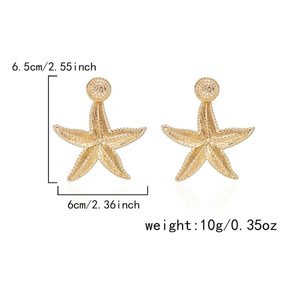 Boucles d'oreilles tendance couleur or, étoile de mer simulée, pour femme, style bohème, grandes conques métalliques, bijoux pour soirée et usage quotidien