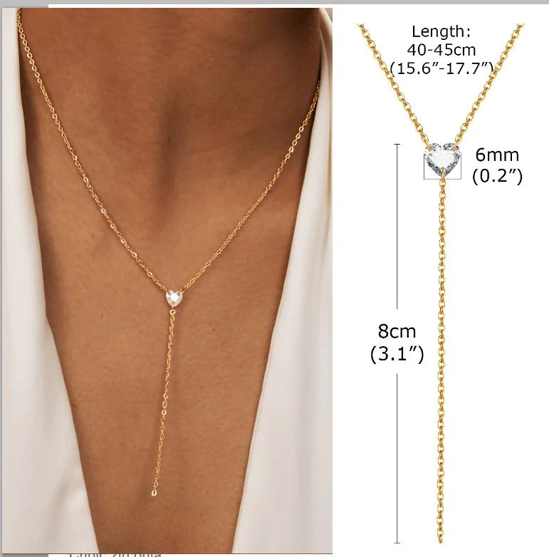 Gold Plated Stainless Steel Lariat Necklace, Delicate Long Necklace, Layered Necklaces for Women and Girls, Y-Shaped Drop Pendant