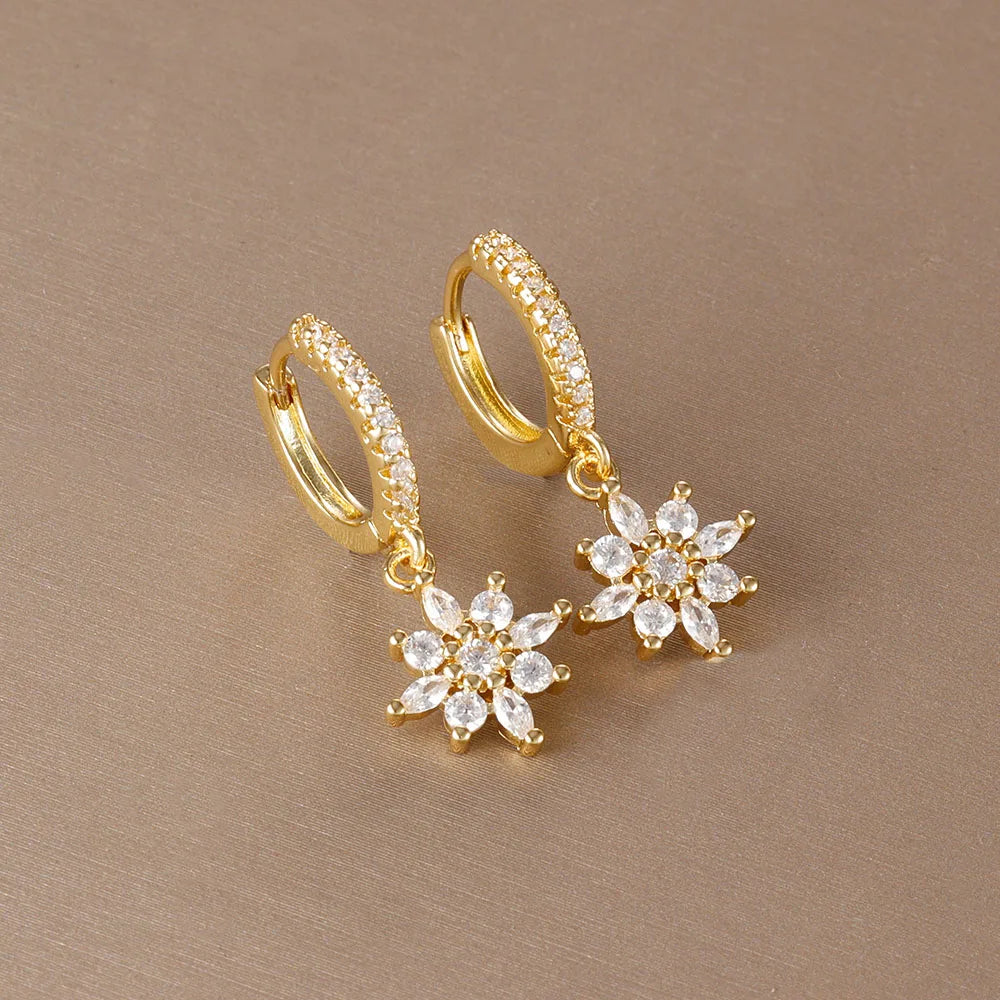 Boucles d'oreilles de luxe en acier inoxydable pour femmes, Zircons scintillants, Piercing géométrique, bijoux à la mode