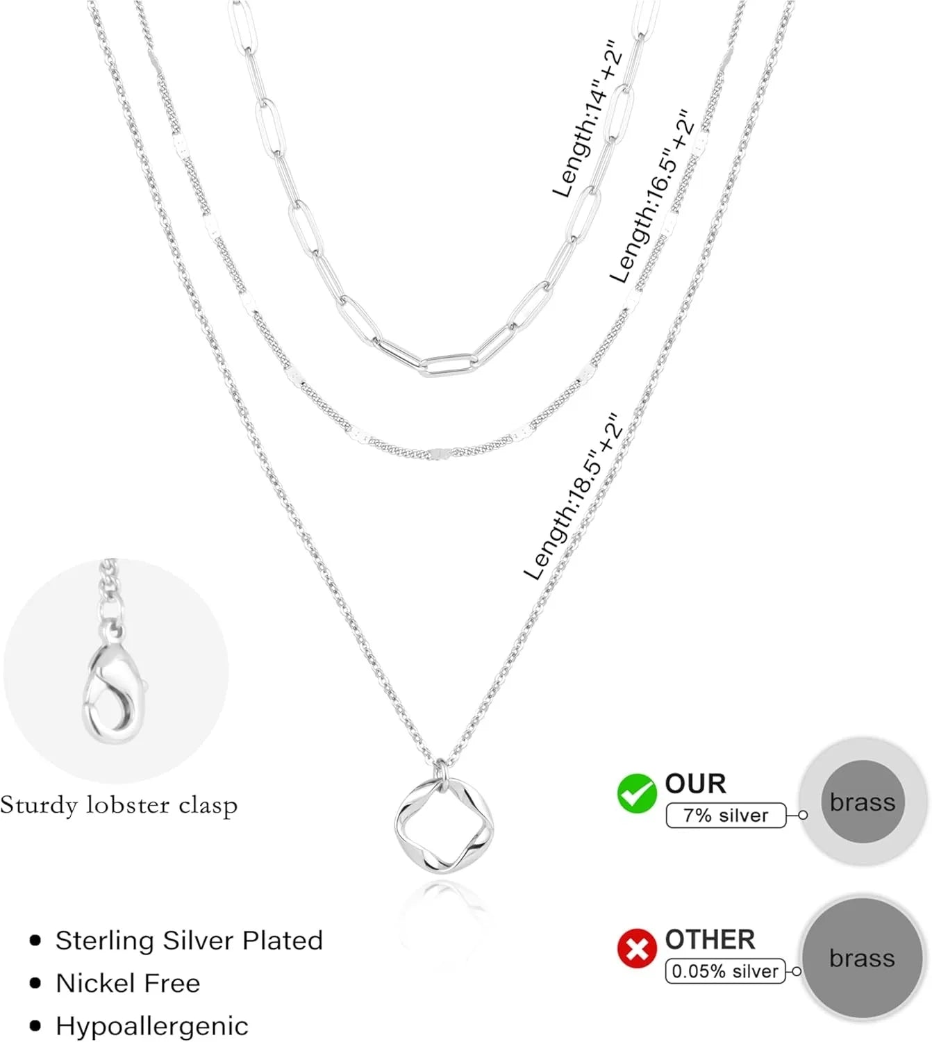 Colliers plaqués or 14 carats pour femmes, empilables, plaqué argent, cercle, trombone, chaîne, pendentif, ras du cou, ensemble pour femmes