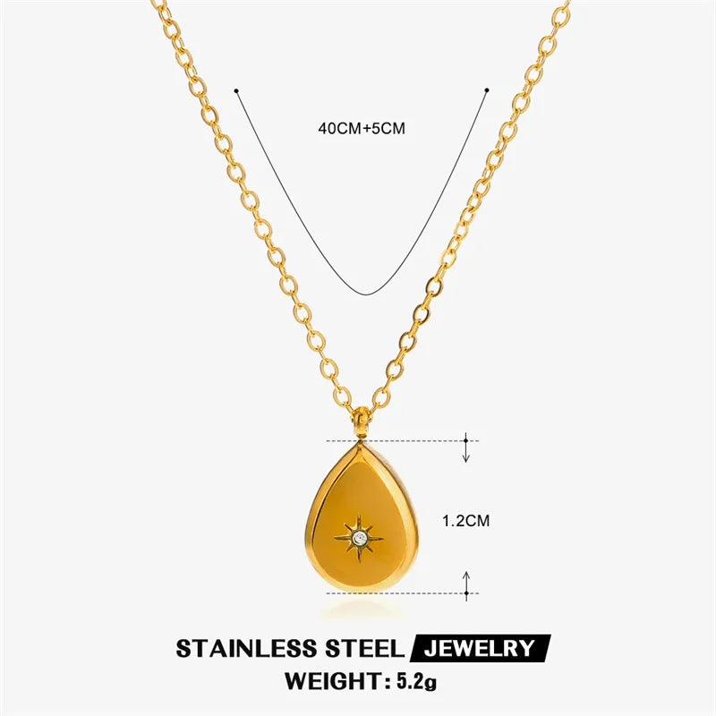 GANEMLY 316L acier inoxydable larme carré strass pendentif collier à la mode Simple cou chaîne étanche bijoux pour les femmes L’AURA