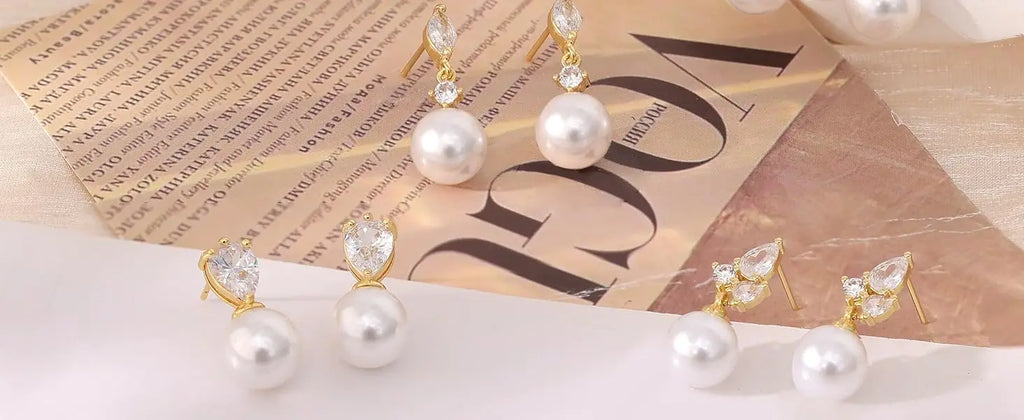 Boucles d'oreilles pendantes en perles dorées pour femme, plaqué or 14 carats, élégantes et simples, idéales pour mariage ou cérémonie, pour mariée tendance L’AURA