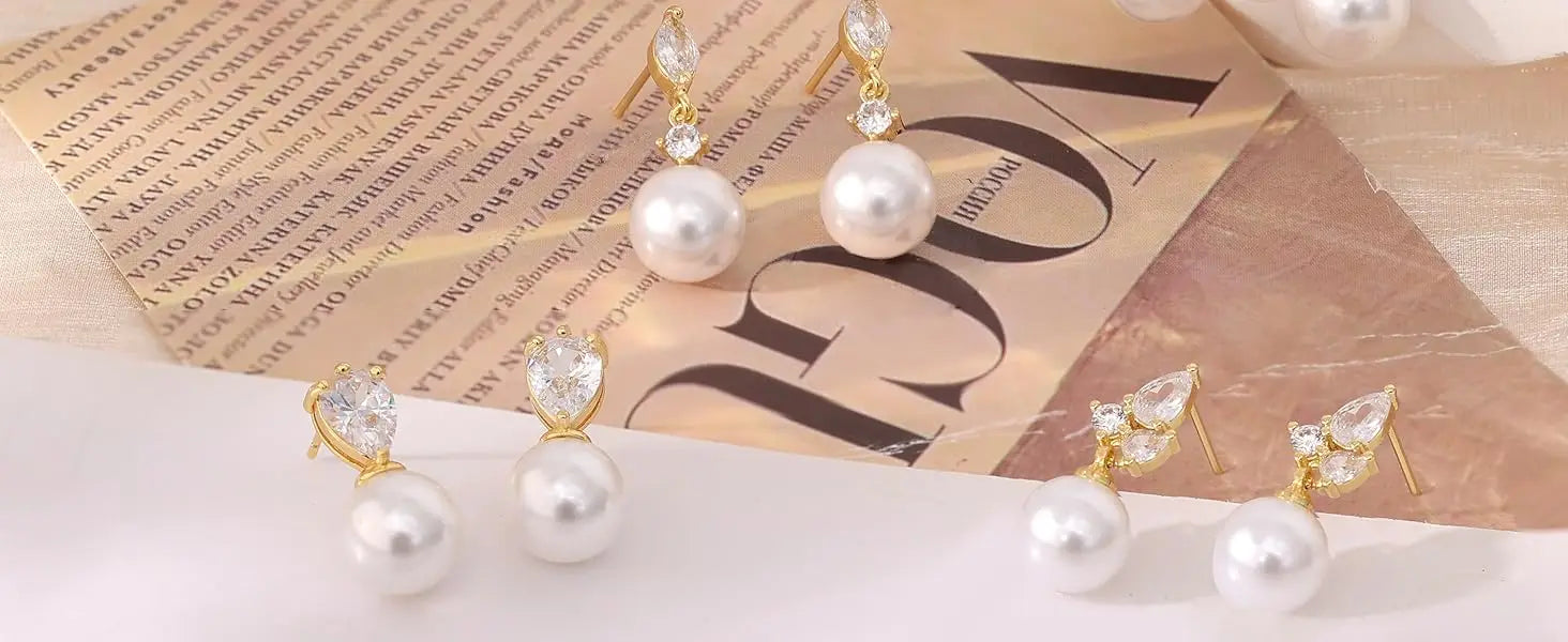 Boucles d'oreilles pendantes en perles dorées pour femme, plaqué or 14 carats, élégantes et simples, idéales pour mariage ou cérémonie, pour mariée tendance L’AURA