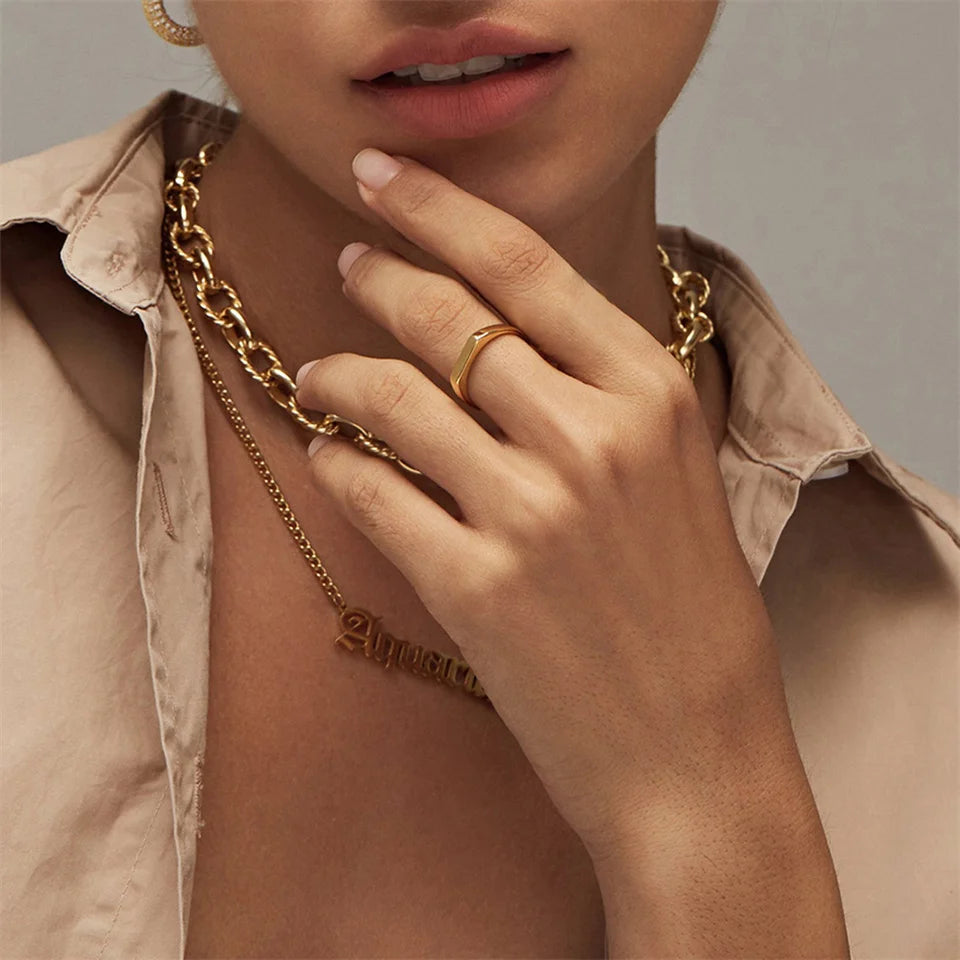 Bague signet carrée minimaliste en acier inoxydable eManco, fine et élégante, pour femme, bijoux fantaisie, cadeau.