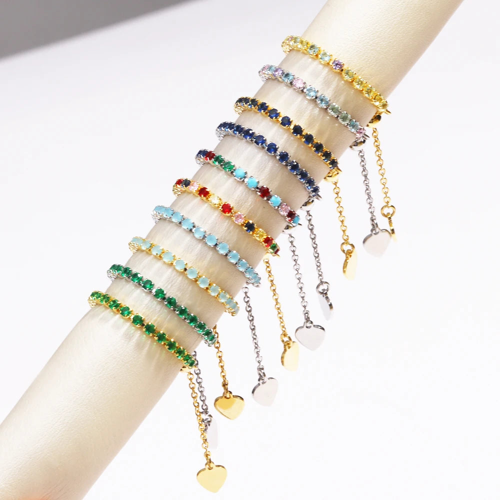 Bagues de Tennis de luxe en Zircon, chaîne réglable pour femmes et hommes, anneau de fête de mariage à une rangée arc-en-ciel, bijoux L’AURA