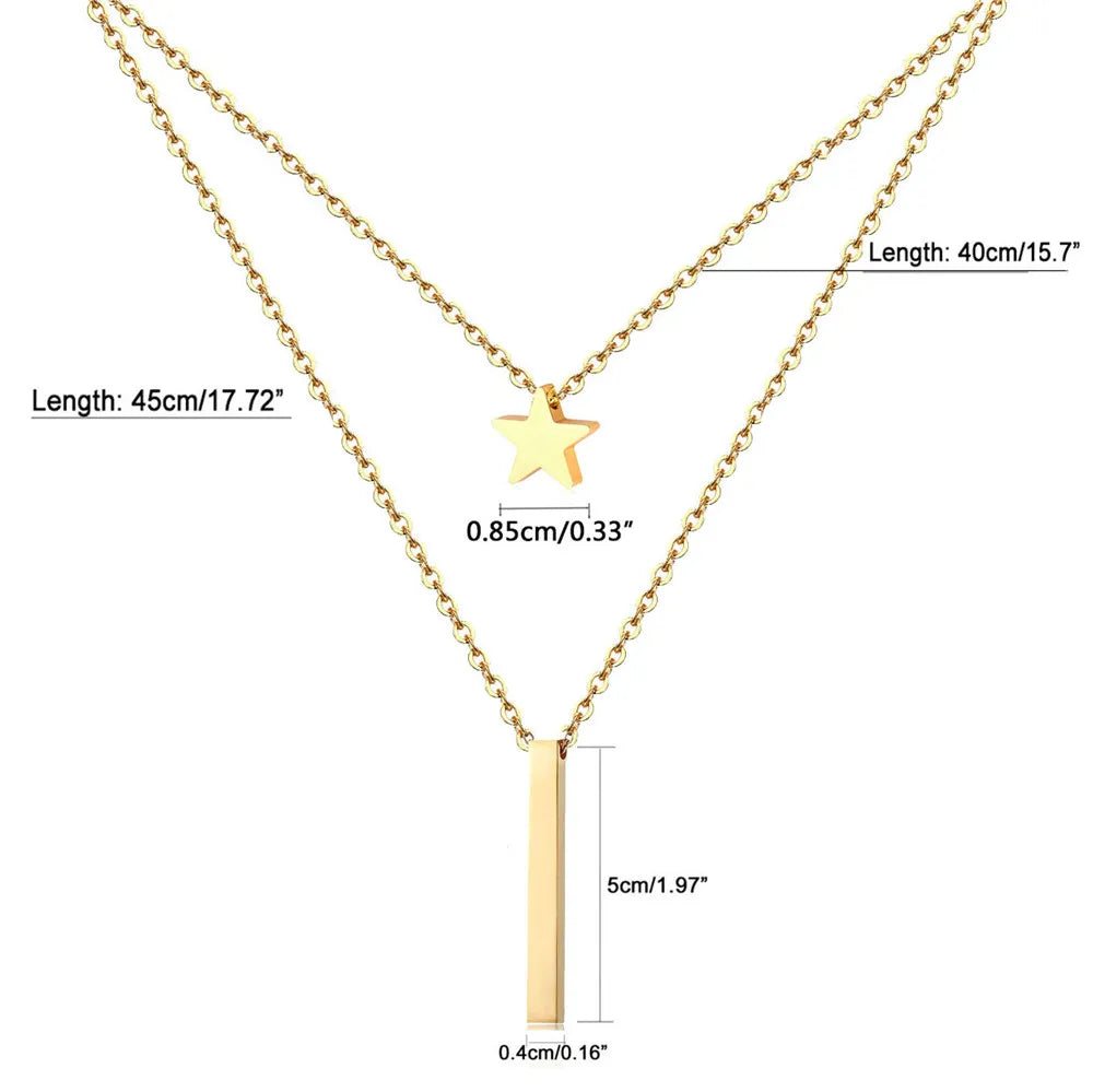 MinaMaMa chaîne en acier inoxydable Pentacle étoile ronde pièce lune barre pendentifs colliers pour femmes colliers multicouches L’AURA