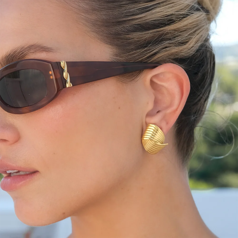 Boucles d'oreilles rétro texturées pour femmes, multicouches, couleur or, en acier inoxydable, bijoux étanches L’AURA