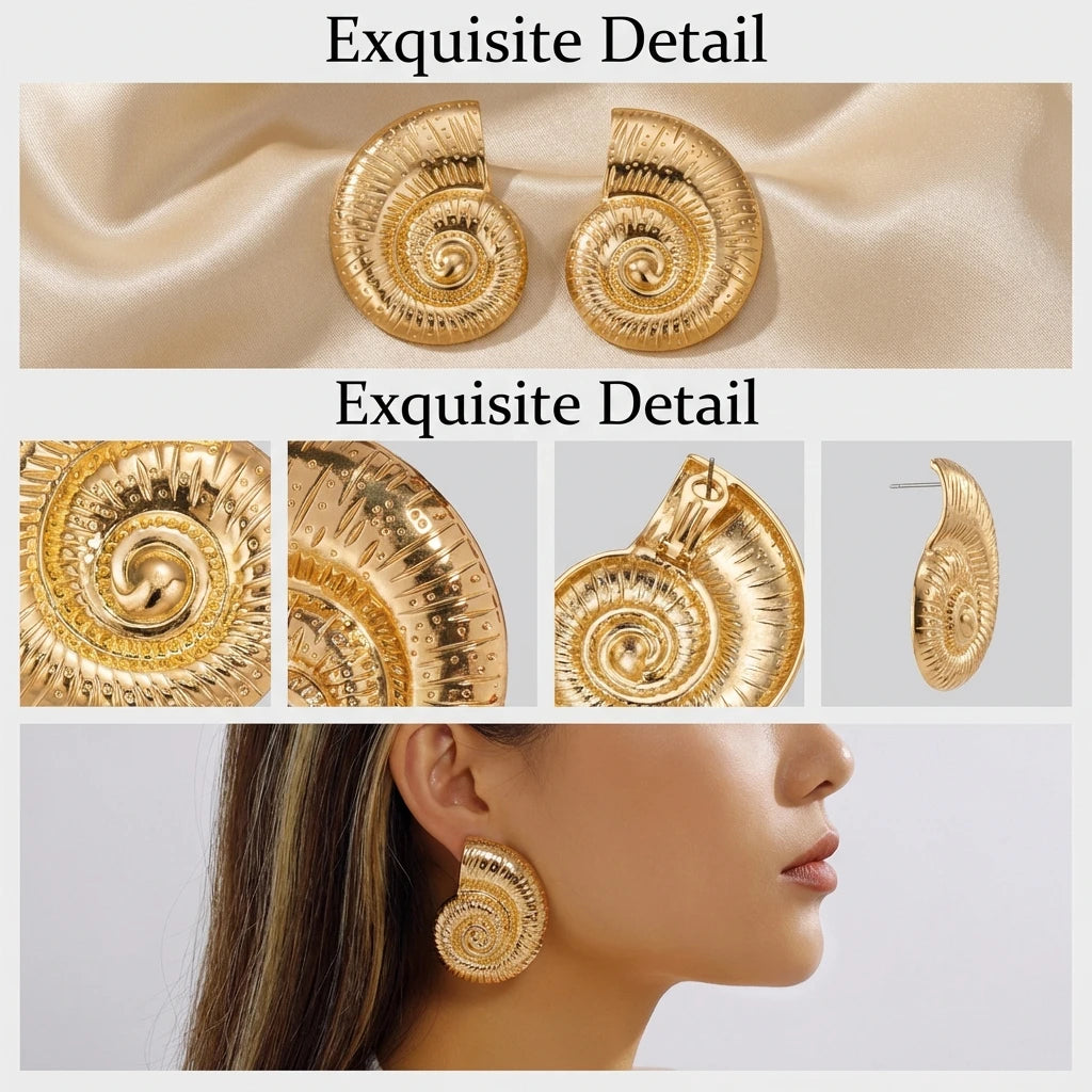 Boucles d'oreilles tendance couleur or, étoile de mer simulée, pour femme, style bohème, grandes conques métalliques, bijoux pour soirée et usage quotidien