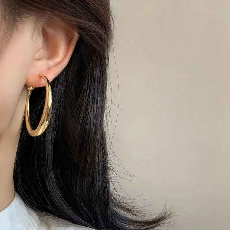 Boucles d'oreilles rondes en acier inoxydable 316L pour femmes, grand cercle en métal, exagérées en forme de C, bijoux cadeaux, nouvelle mode