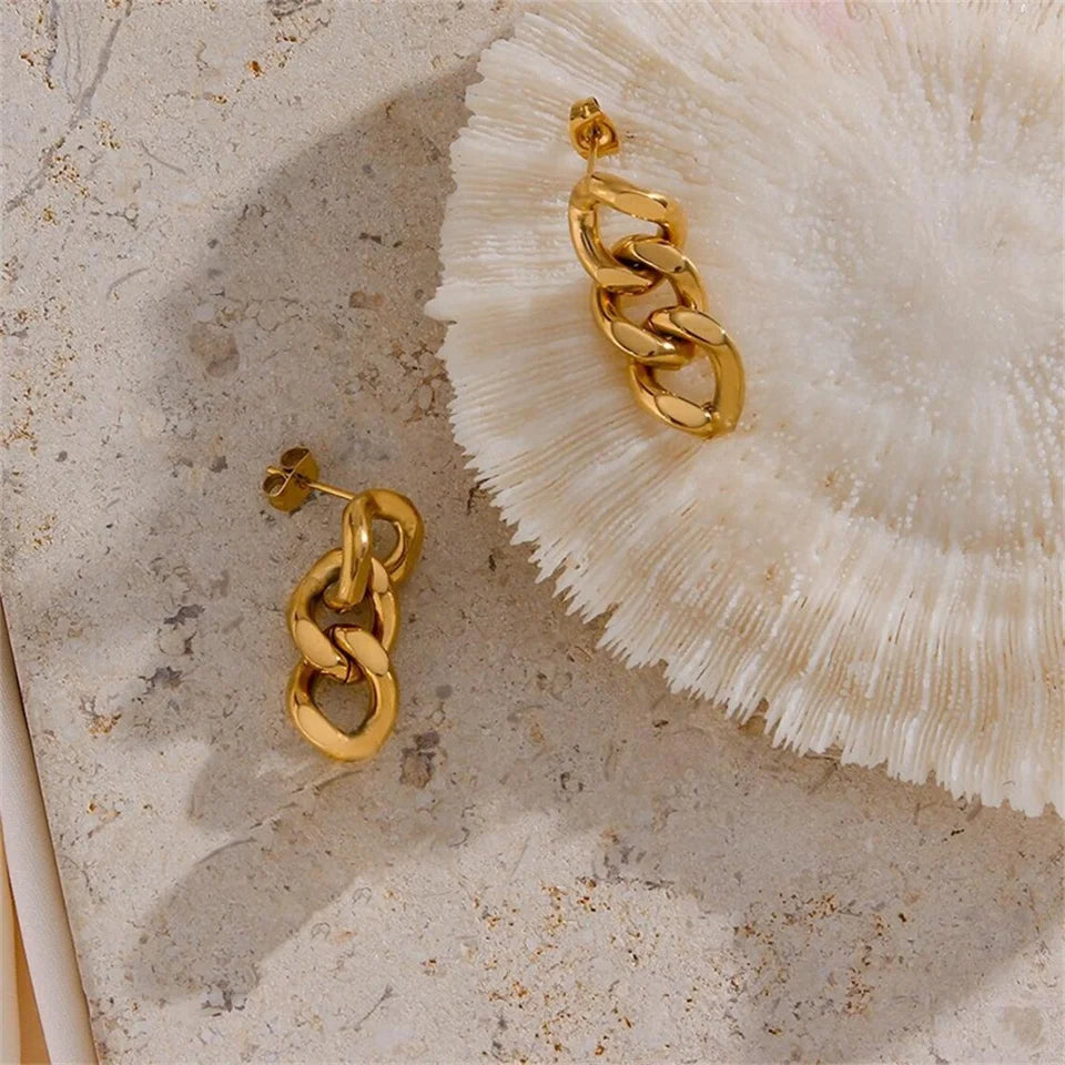 EManco Punk chaîne à maillons cubains boucles d'oreilles pour les femmes de mode véritable plaqué or anneau fermoir balancent Rock bijoux cadeau L’AURA