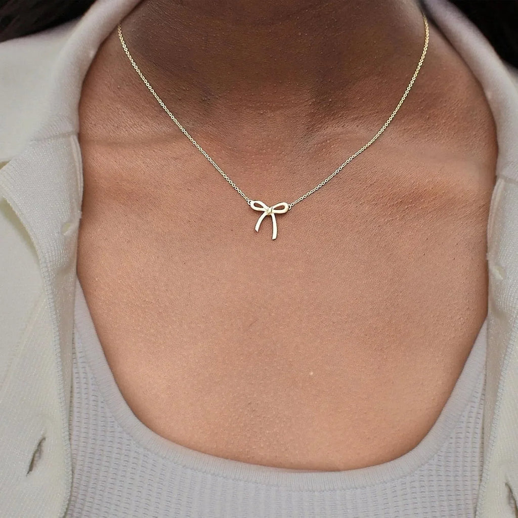 Collier en or pour femmes, collier à nœud plaqué or et argent, pendentif à nœud mignon, ras du cou, chaîne, bijoux cadeau pour femmes L’AURA