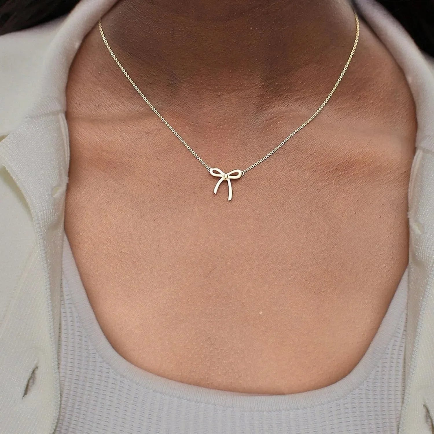 Collier en or pour femmes, collier à nœud plaqué or et argent, pendentif à nœud mignon, ras du cou, chaîne, bijoux cadeau pour femmes L’AURA