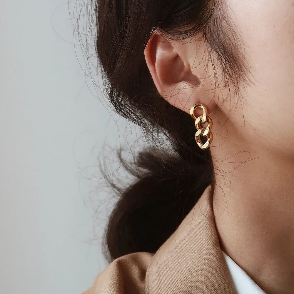 EManco Punk chaîne à maillons cubains boucles d'oreilles pour les femmes de mode véritable plaqué or anneau fermoir balancent Rock bijoux cadeau L’AURA