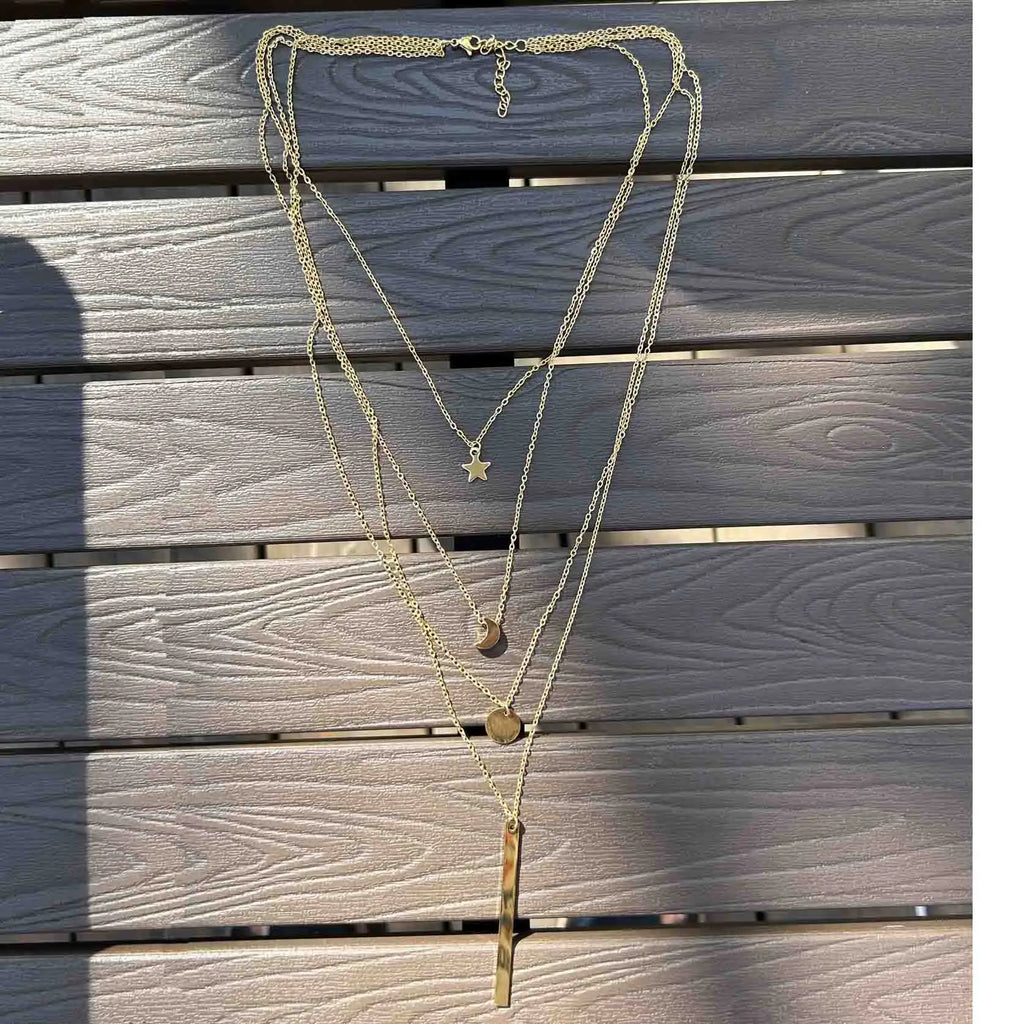 MinaMaMa chaîne en acier inoxydable Pentacle étoile ronde pièce lune barre pendentifs colliers pour femmes colliers multicouches L’AURA