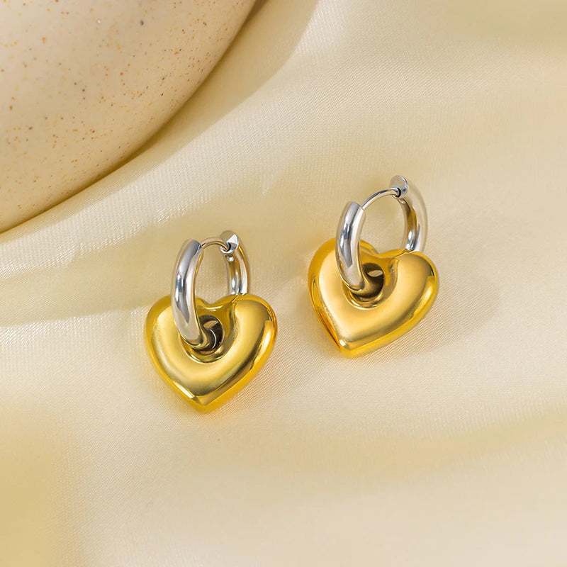 Boucles d'oreilles créoles rondes en acier inoxydable pour femmes, pendentif étoile lune et coeur, bijoux classiques Y2K, boucle d'oreille document en or et argent, mode L’AURA