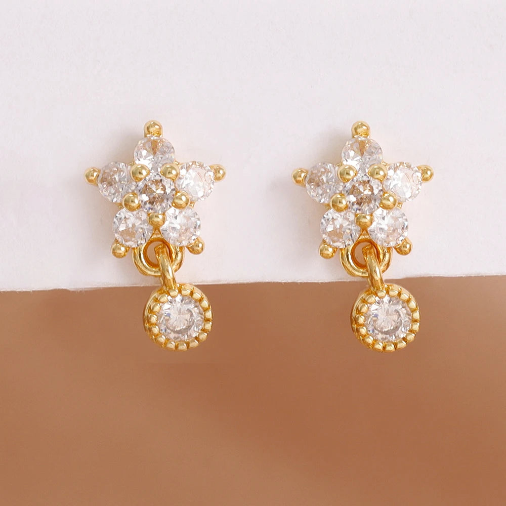 Luxury Stainless Steel Earrings for Women, Shimmering Zircons, Geometric Piercing, Fashion Jewelry